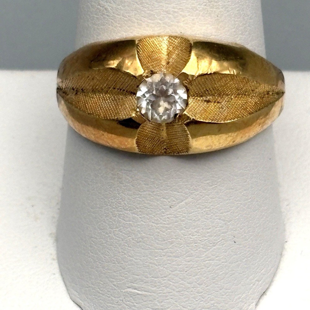 Vintage Mens 10k Gold Filled Ring Clear Stone 9.75 MCM Bold Statement 7.55g